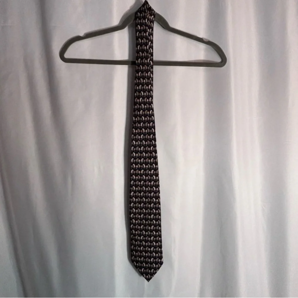 Men's Navy Horse Motif Silk Tie - Unbranded